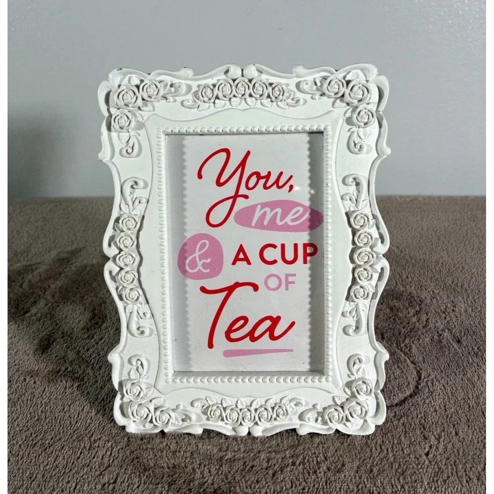 White Rose Floral 4x6 Picture Frame Ornate Shabby Chic Tabletop Wall Decor